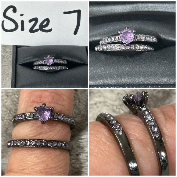 🌟Chic Promise Ring Set! Black/Purple! Bridal, engagement, anniversary - Picture 2 of 4